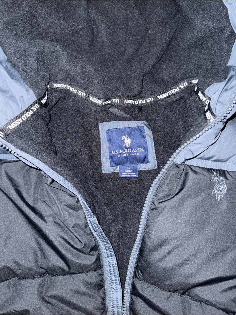 U.S. Polo Assn. Black and Gray Hooded Puffer Jacket - Kids